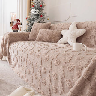 3D Christmas Tree Pattern Sofa Cover Plush Fabric with Cozy Concave-Convex Texture