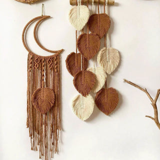 Boho Leaf and Crescent Moon Wall Art Set