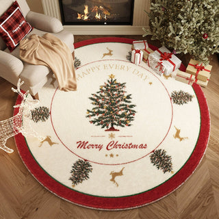 Christmas Plaid Round Rug Festive Design with Tree and Ornaments Cozy Waterproof Holiday Decor for Your Home