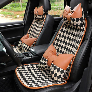 Classic Rhombus Color Matching Non-slip Front Car Seat Cover Full Set