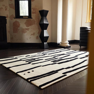 Easy Clean Rug Abstract Black and White Stripe Spillproof Pet-Friendly Living Room Large Area Rug