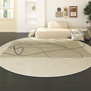 Easy Clean Rug Abstract Linework Round Spillproof Pet Friendly Modern Living Room Round Rug