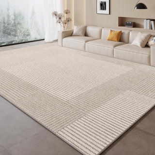 Easy Clean Rug Beige Geometric Zen Spillproof Pet-Friendly Minimalist Living Room Area Rug