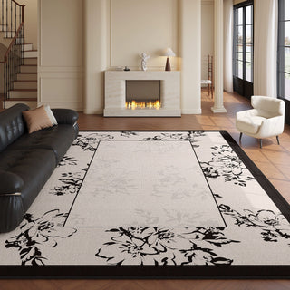 Easy Clean Rug Classic Black and White Floral Spillproof Pet-Friendly Boho Living Room Large Area Rug