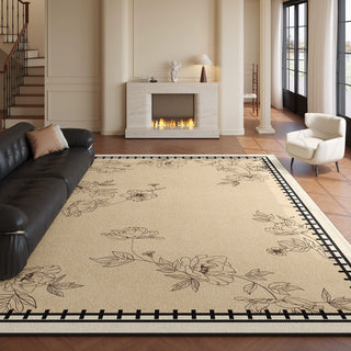 Easy Clean Rug Classic Floral Sketch Spillproof Pet-Friendly Boho Living Room Large Area Rug