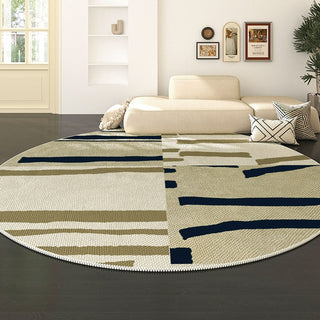 Easy Clean Rug Earthy Striped Round Spillproof Pet Friendly Modern Living Room Round Rug