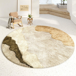 Easy Clean Rug Earthy Tones Abstract Round Spillproof Pet Friendly Modern Living Room Round Rug