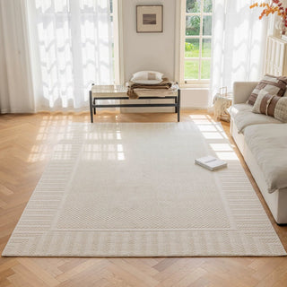 Easy Clean Rug Elegant Bordered Textured Spillproof Pet-Friendly Living Room Large Area Rug