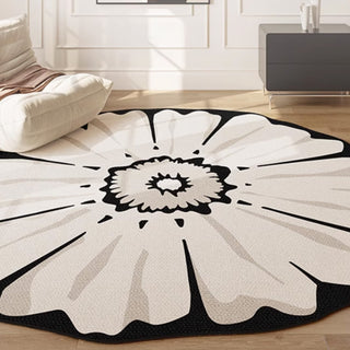 Easy Clean Rug French Blossom Spillproof Pet-Friendly Modern Living Room Plush Round Rug