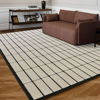 Easy Clean Rug Modern Grid Spillproof Pet-Friendly Living Room Large Area Rug