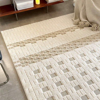 Easy Clean Rug Textured Geometric Cream Spillproof Pet-Friendly Boho Living Room Large Area Rug