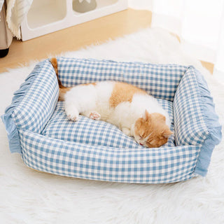 Fashion Ruffle Plaid Detachable Warm Dog & Cat Bed