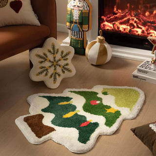 Festive Christmas-Themed Rug with Santa, Trees, and Snowmen for Holiday Cheer