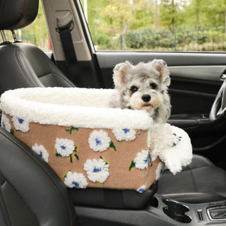 Flower Wool Fleece Dog Car Safety Seat Central Console Pet Car Seat