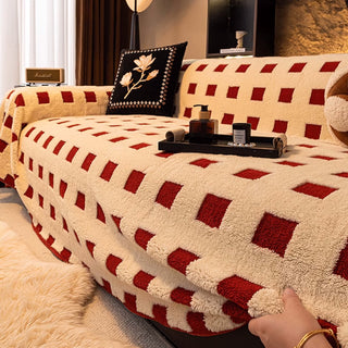 Plush Sofa Cover with Geometric Square Design for Comfort and Sophistication in Any Living Room