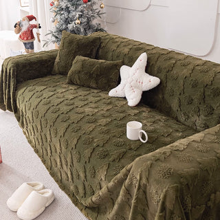 3D Christmas Tree Pattern Sofa Cover Plush Fabric with Cozy Concave-Convex Texture