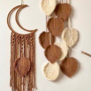 Boho Leaf and Crescent Moon Wall Art Set