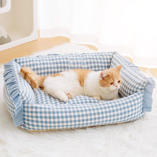 Fashion Ruffle Plaid Detachable Warm Dog & Cat Bed