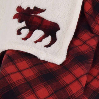 Reversible Plaid Moose Sherpa Blanket Cozy Red & Black Tartan with Festive Holiday Warmth