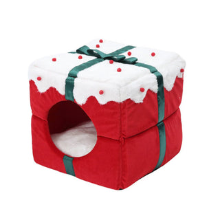 Christmas Gift Box Warm Sleeping Semi-Enclosed Cave Dog & Cat Bed