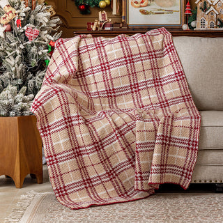 Classic Buffalo Plaid Sherpa Throw Red & White Checkered Design with Soft Lining for Cozy Comfort