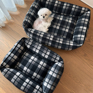 Durable Black Plaid Warm Full Surround Support Dog & Cat Bed