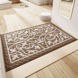 Easy Clean Rug Ornate Embossed Floral Durable Non-Slip Pet-Friendly Indoor Area Outdoor Doormat