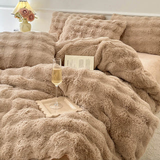 Puffy Comfort Thickened Faux Rabbit Fur Bed Sheet Set