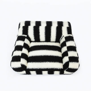 Bold Striped Faux Lambswool Wide Armrest Dog & Cat Sofa Bed