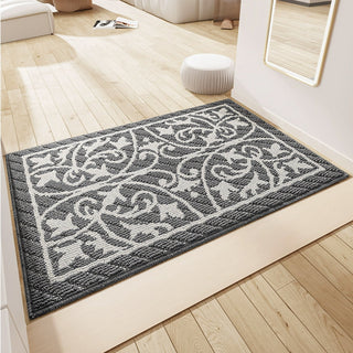 Easy Clean Rug Ornate Embossed Floral Durable Non-Slip Pet-Friendly Indoor Area Outdoor Doormat