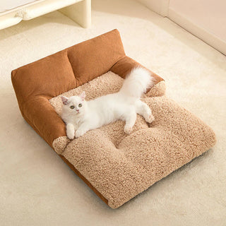 Spacious Warm Corduroy Raised Backrest Dog & Cat Sofa Bed