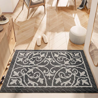 Easy Clean Rug Ornate Embossed Floral Durable Non-Slip Pet-Friendly Indoor Area Outdoor Doormat