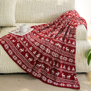 Nordic Reindeer Knit Throw Blanket Festive Snowflake and Reindeer Design for Cozy Holiday Decor