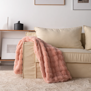 Plush Faux Rabbit Fur Throw Blanket