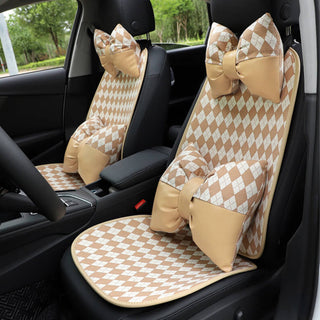 Classic Rhombus Color Matching Non-slip Front Car Seat Cover Full Set