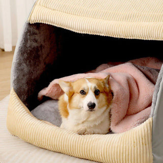 Warm Flannel Detachable Semi-Enclosed Large Dog Bed