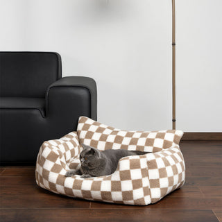 Stylish Checkerboard Warmth Removable Washable Dog Sofa Bed